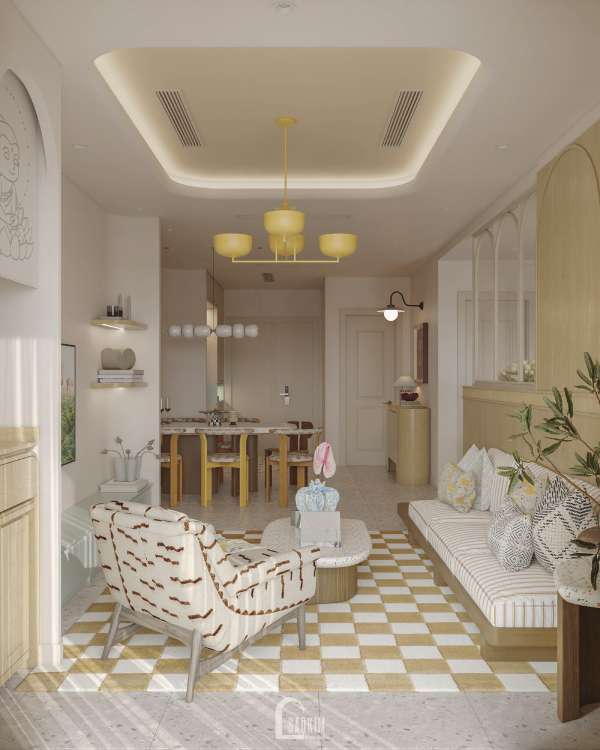 Thiết kế nội thất phòng khách trong chung cư 3 ngủ phong cách Eclectic Vintage
